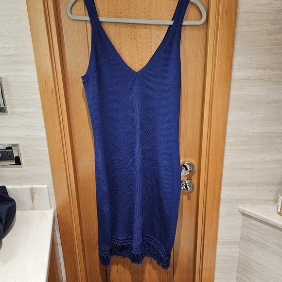 Lilly Pulitzer Lucera Sleeveless Blue Ribbed Sweater Mini Dress Fringe Fitted XL - Picture 3 of 10
